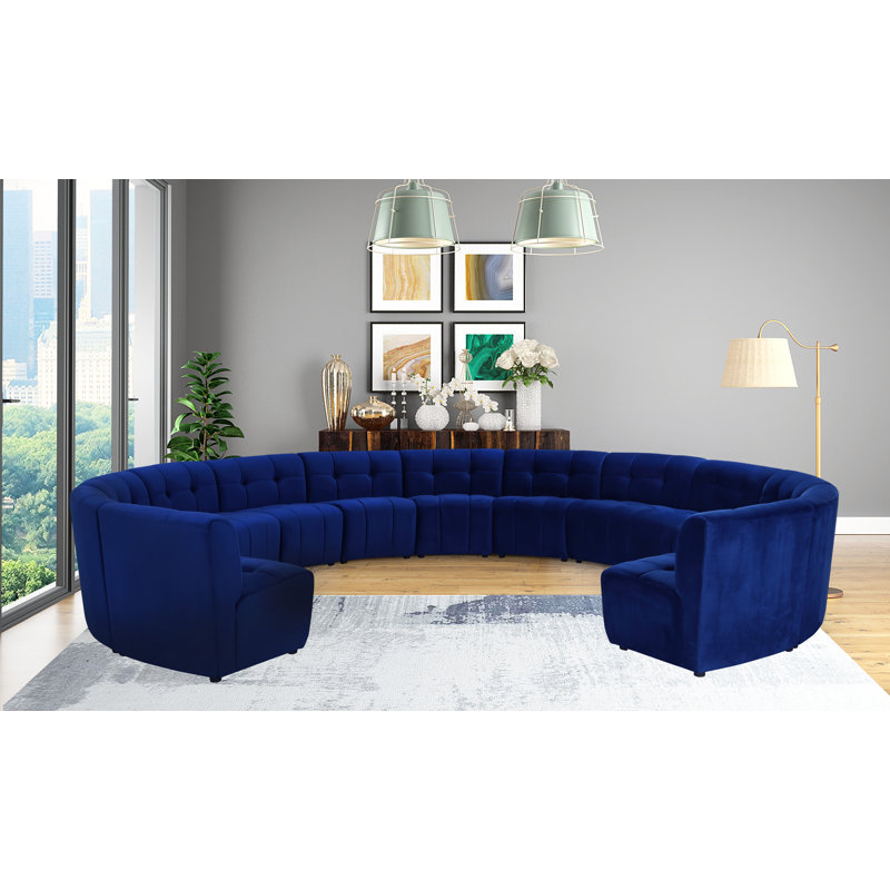 Jedson Velvet Sectional Symmetrical, Navy Velvet
