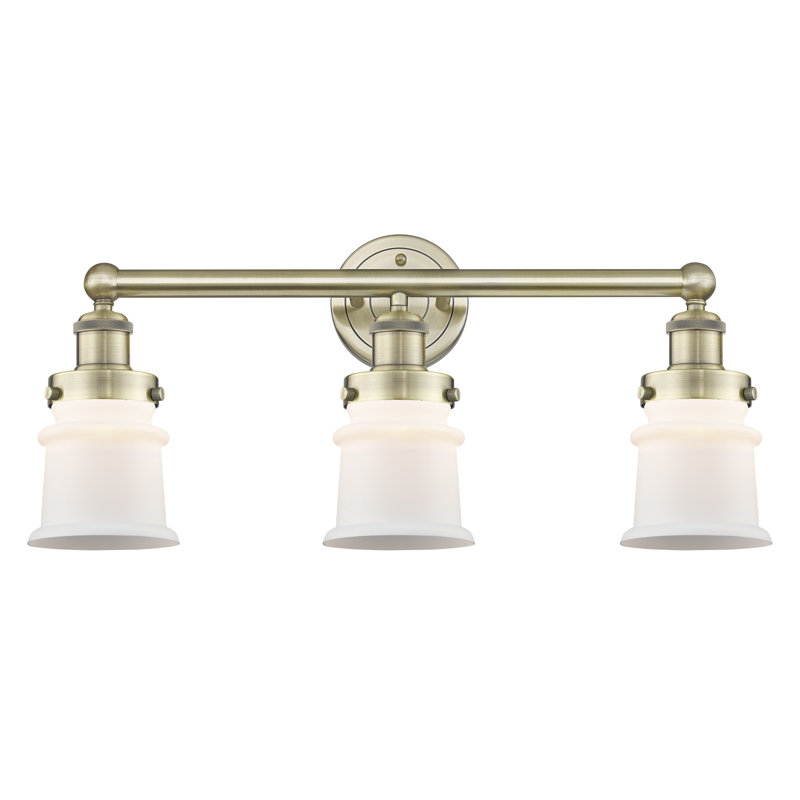 Petit luminaire pour salle de bain 3 lumières Cailen de la collection Edison, Blanc mat, Laiton antique