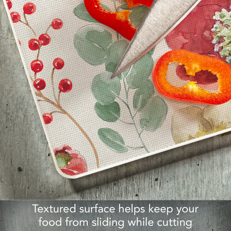 Floral Traditions Rectangular Glass Cutting Board 10" x 8"