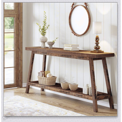 70.9 Inches Extra Long Farmhouse Console Table, Solid Wood Entryway Table With 2-Tier Open Storage, Rustic Narrow Sofa Table For Hallway And Living Ro by Ophelia & Co.