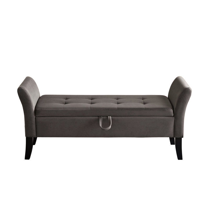 51.5" Grey Velvet Living Room Shoe Bench With Storage - Stylish And Practical Soft Foam Filling, Solid Wooden Legs Furniture Bedroom Compartment Elegant Functional Comfortable Foam, Curved Arms