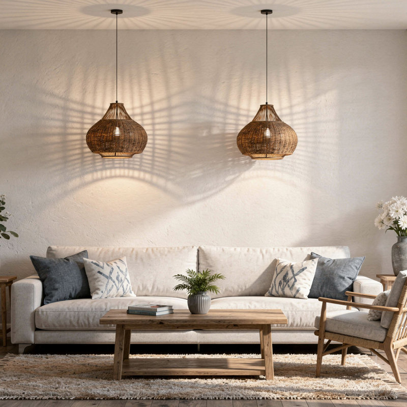 Hatsu 1 - Light Satin Teardrop Pendant, Stained Wicker