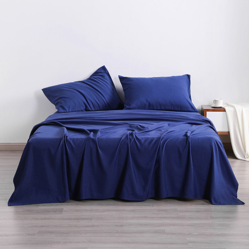 Ensemble de draps 4 pièces en microfibre 1800 Series, Ensemble de draps très grand californien avec 2 t, Bleu marine