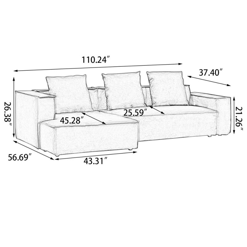 Canapé modulaire 2 pièces rembourré, Orienté à gauche (vu de face)