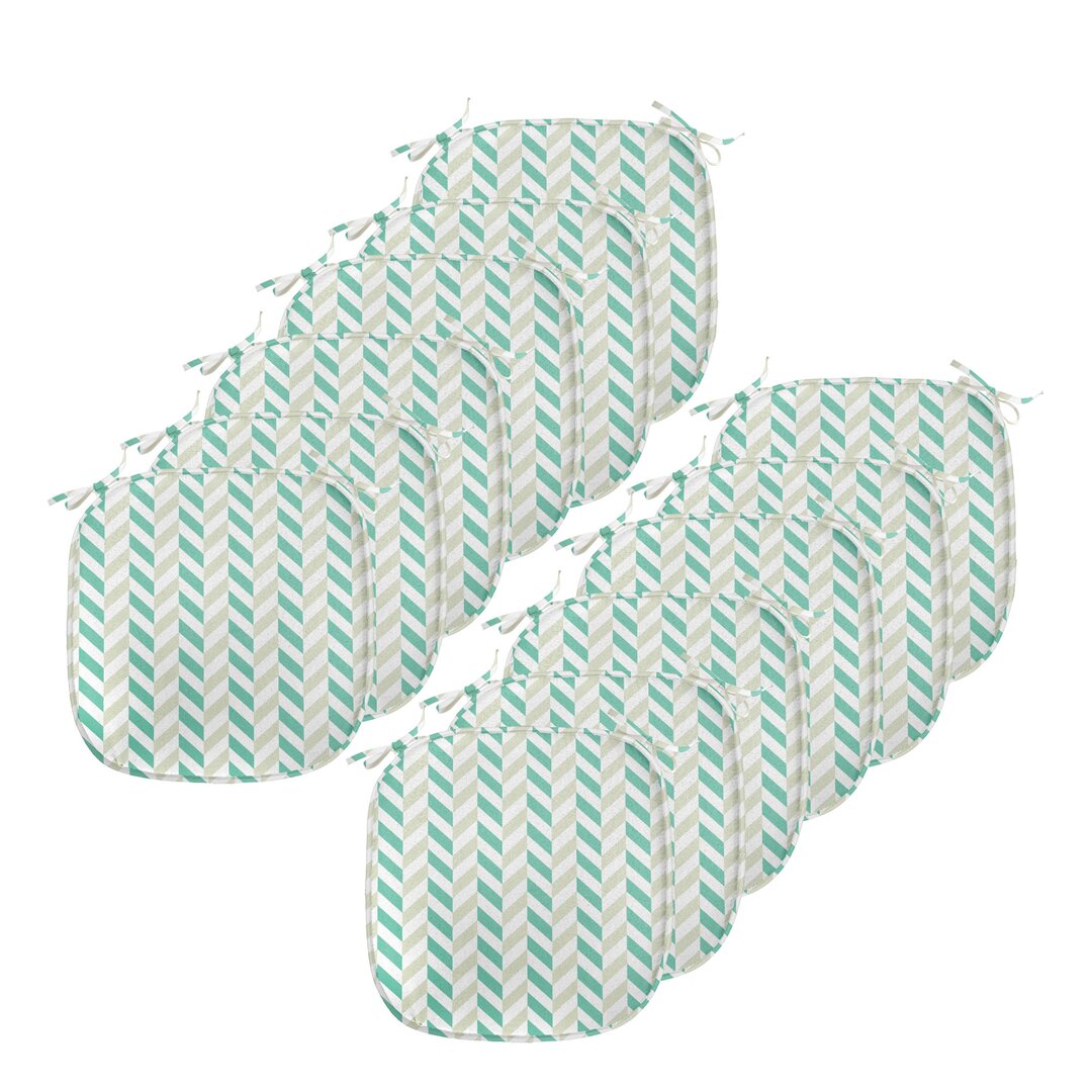 Kissen mit Riemen für Küchensitze, Herringbone Frühling, Sea Green Eggshell Weiß