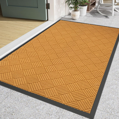 Grande entrée extérieure pour grand tapis, tapis d'extérieur robuste de 5 pi x 3 pi à l'avant, tapis extérieurs antidérapants en caoutchouc, tapis commercial toutes saisons pour entrée de bureau à domicile, brun clair