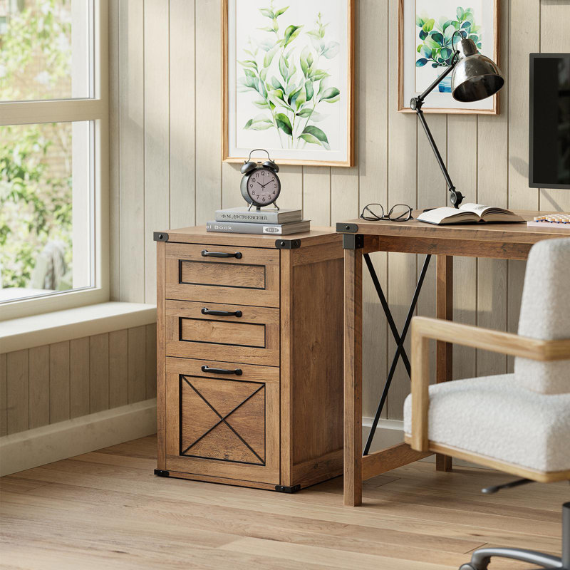 17.7 Wide 3 Drawers Filing Cabinet, Brown