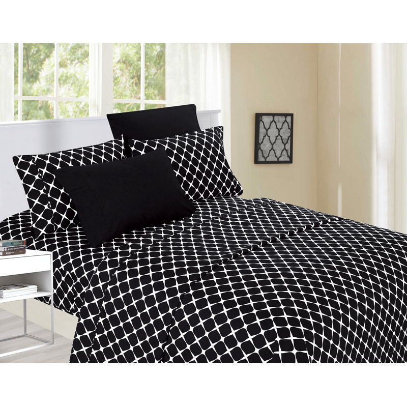 Ensemble de draps en percale 4 pièces Elegant Comfort, Ensemble de draps pour grand lit avec 2 taies d'or, Noir