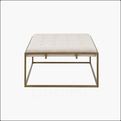 Square Shape Button-tufted Upholstered Metal Base Ottoman/Coffee Table