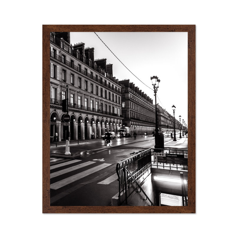Paris Street, 24"H x 32"W, Poster, Brown Framed
