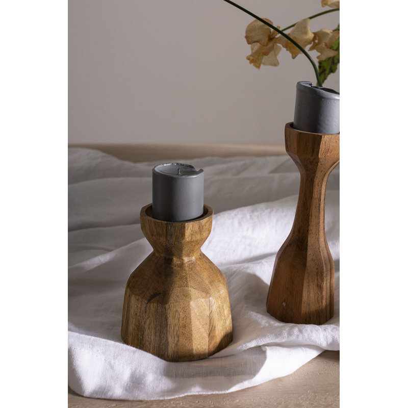 Habra 4'' H Wood Tabletop Candlestick