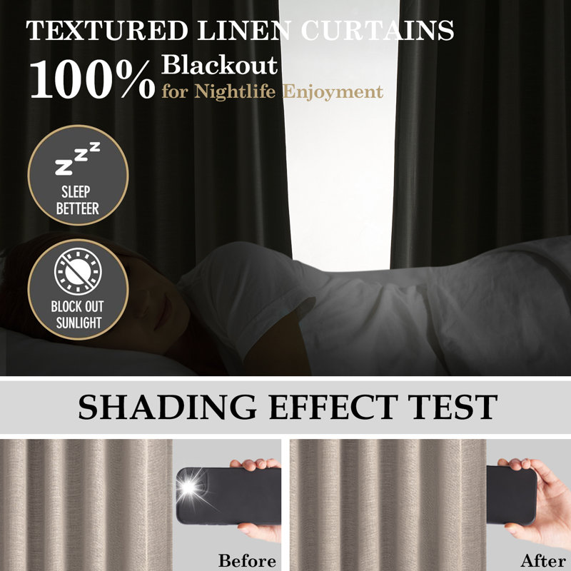 Full Blackout Curtains,Thermal Insulated Drapes,Double Layer Linen Blended Room Darkening Back Tab Pinch Pleat Drapes, Linen