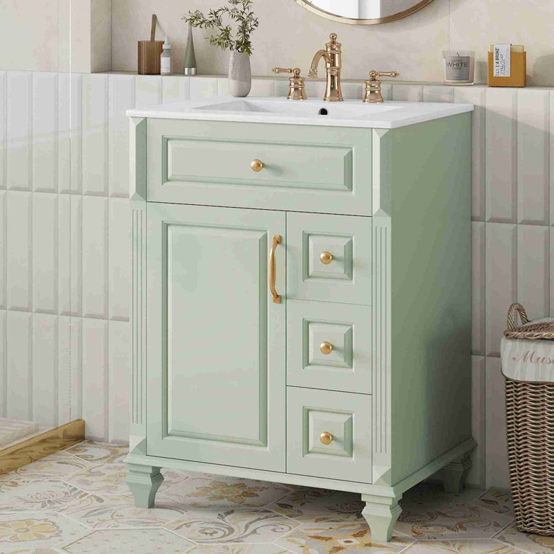 Bathroom Vanity with Sink, Green, Gold, 24"