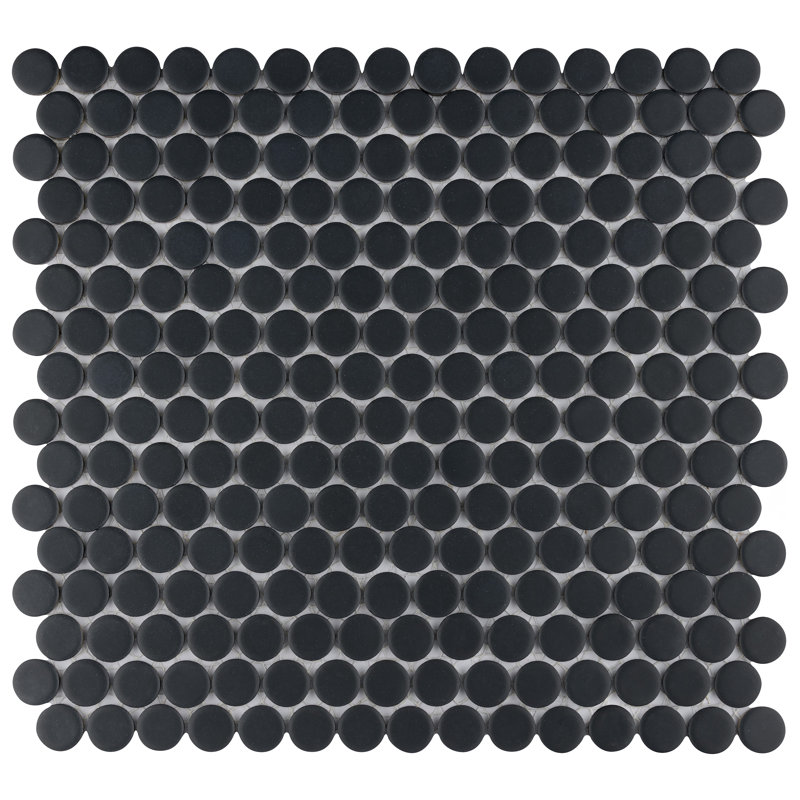Hudson Penny Round Hudson Penny Round Matte Black 11-7/8" x 12-5/8" Porcelain Mosaic Floor and Wall Tile