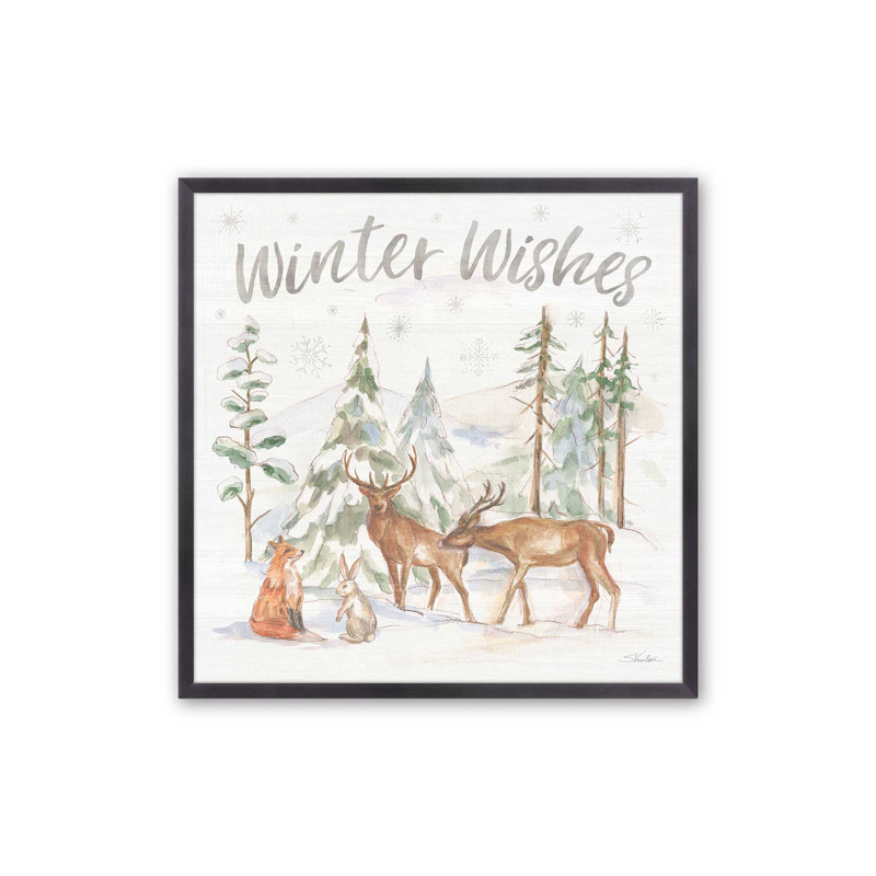 Impression sur rouleau Woodland Winter Wishes III, H 13,75 po x l 13,75 po, Cadre simple en zinc patiné, bois massif