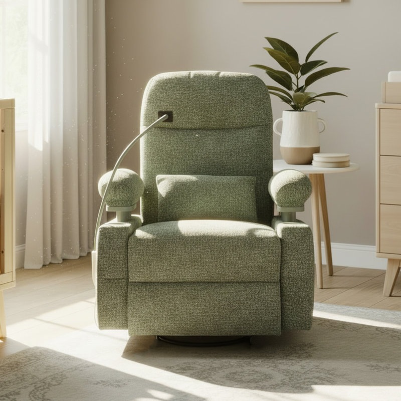 38.2" Power Swivel Nursery Glider With HugAssist Armrest,  Usb Charge & Baby-Safe (BPA-Free), Green