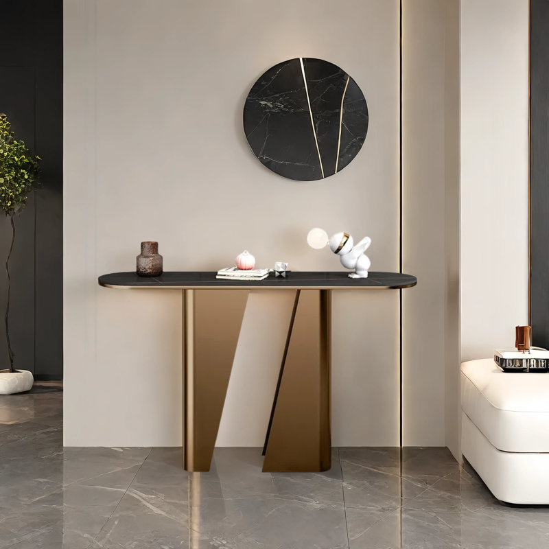 Console de style italien de luxe, H 33,5 po x l 55,1 po x P 13,8 po, Ivoire/doré