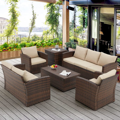 Aun Wicker/Rattan 7 - Person Seating Group with Cushions