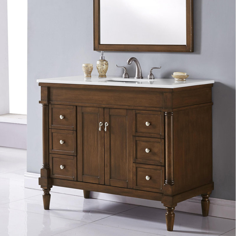 Lexington 42'' Single Bathroom Vanity with Top, Walnut, Ivory White