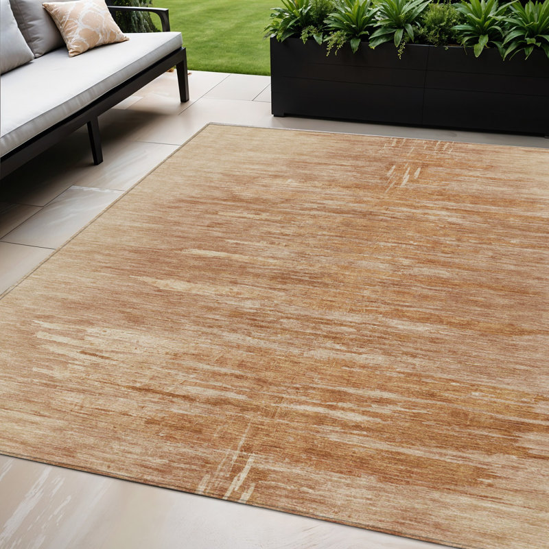 Tapis d'extérieur lavable abstrait 5 pi x 8 pi saumon et cuivre