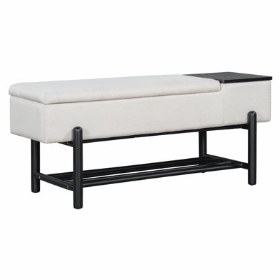 Farmhouse Upholstered Storage Bench With Hidden Compartment, Modern Entryway Bench For Living Room, Entryway, And Hallways