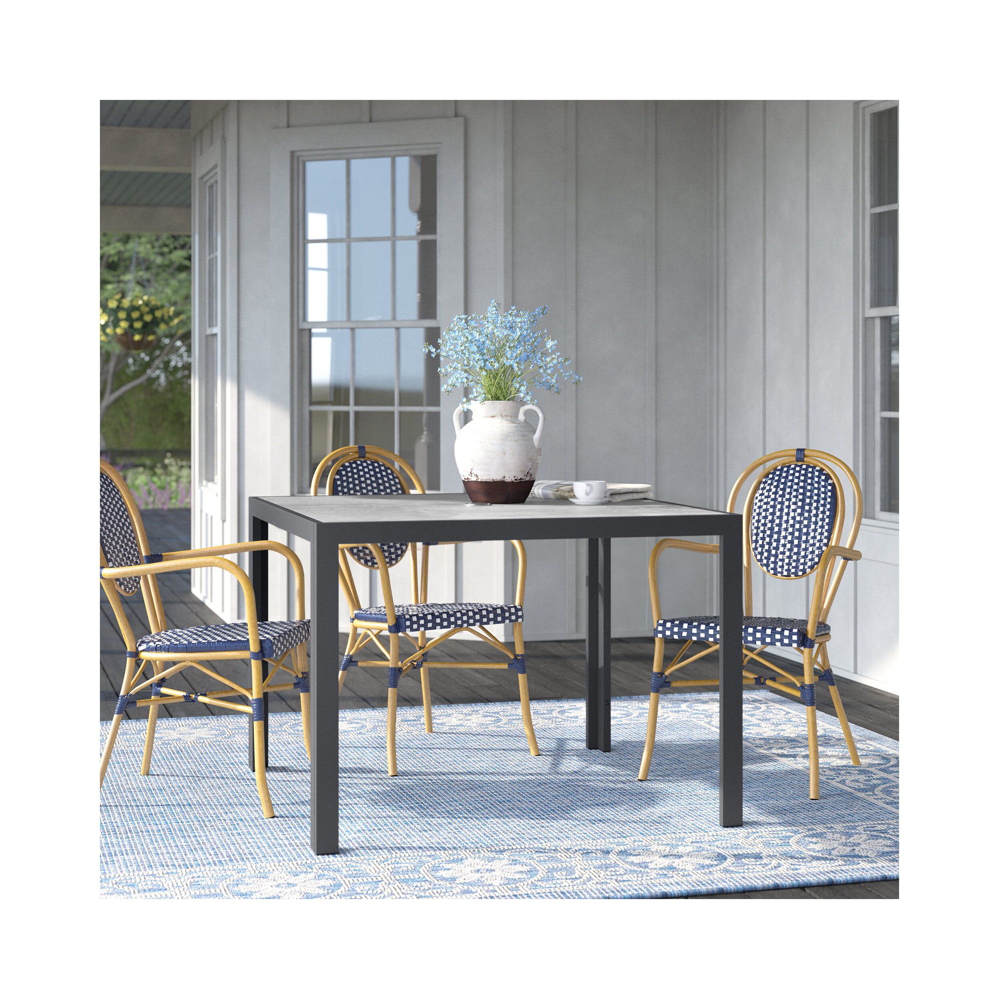 Deandra Ceramic Outdoor Dining Table, 29.5" H x 41" L x 41" D, Black