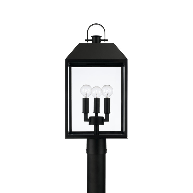 9.50"W x 21.50"H 3-Light Outdoor Square Rectangle Post Lantern in Black with Clear Glass