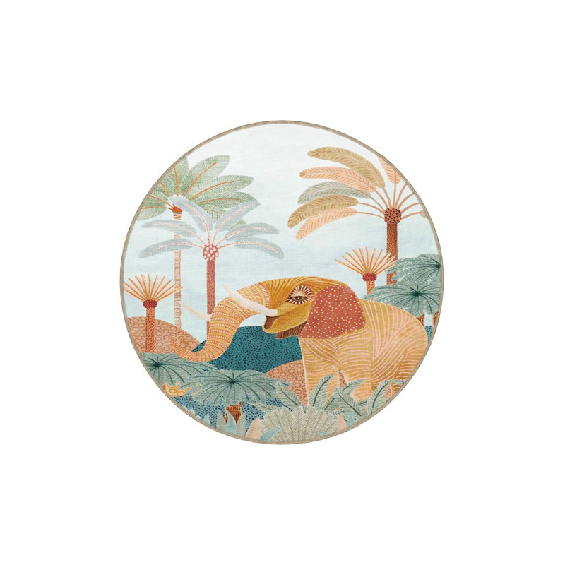 Tapis décoratif éléphant à motif animal multicolore lavable à la machine, Tapis de couloir 2 pi 6 po x 6 pi 7 po inclus