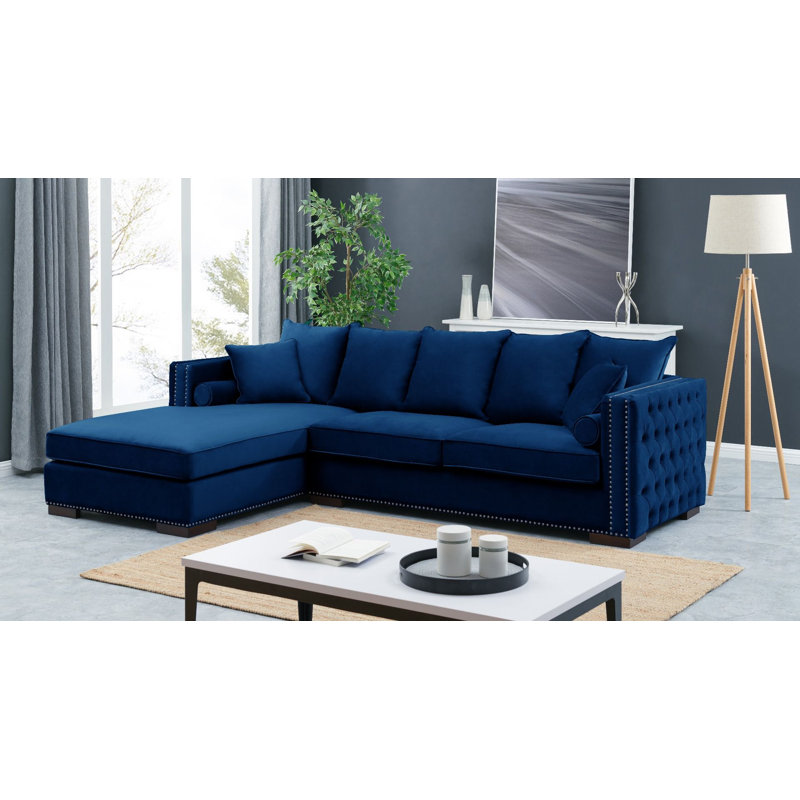 Angelina 4 Seater Velvet Corner Sofa , Blue