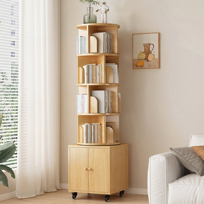 Bibliothèque rotative, organisateur de coin à 5 niveaux à 360 degrés, support de rangement au sol, tablette étroite en bois pour la chambre à coucher et le salon
