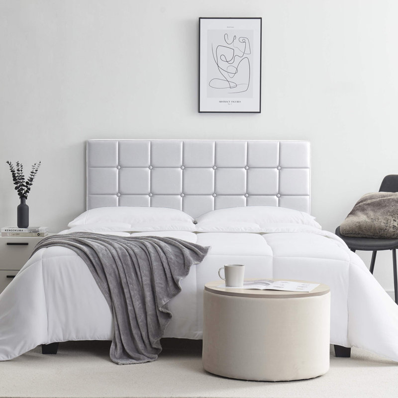 Nest Button Tufted Upholstered Adjustable Headboard, White, Twin