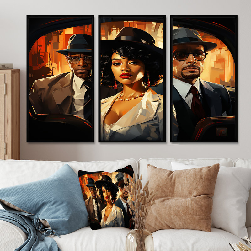 Magnifique chanteur de plomb, trio de jazz avec chapeaux - ensemble d'art mural musicien, Cadre flottant noir