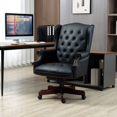 Tufted Black PU Leather Executive Office Chair with 5-Point Base