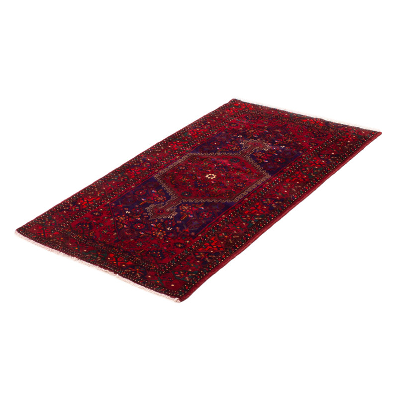 Tapis rouge foncé en laine noué à la main de conception unique 4 pi 2 po x 7 pi 6 po Moana