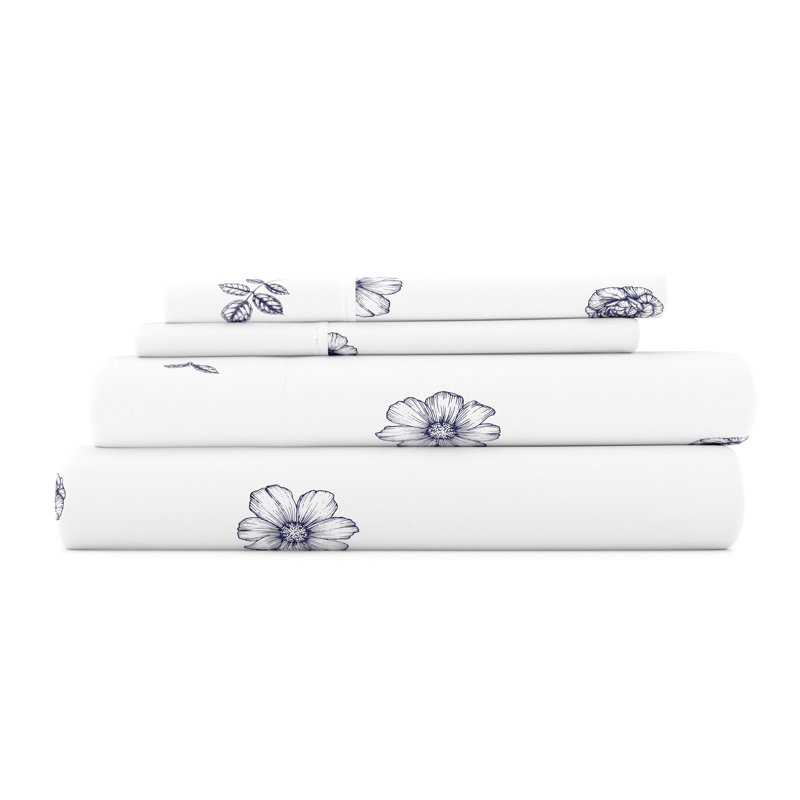 Full Size Gray and White Floral Microfiber Sheet Set