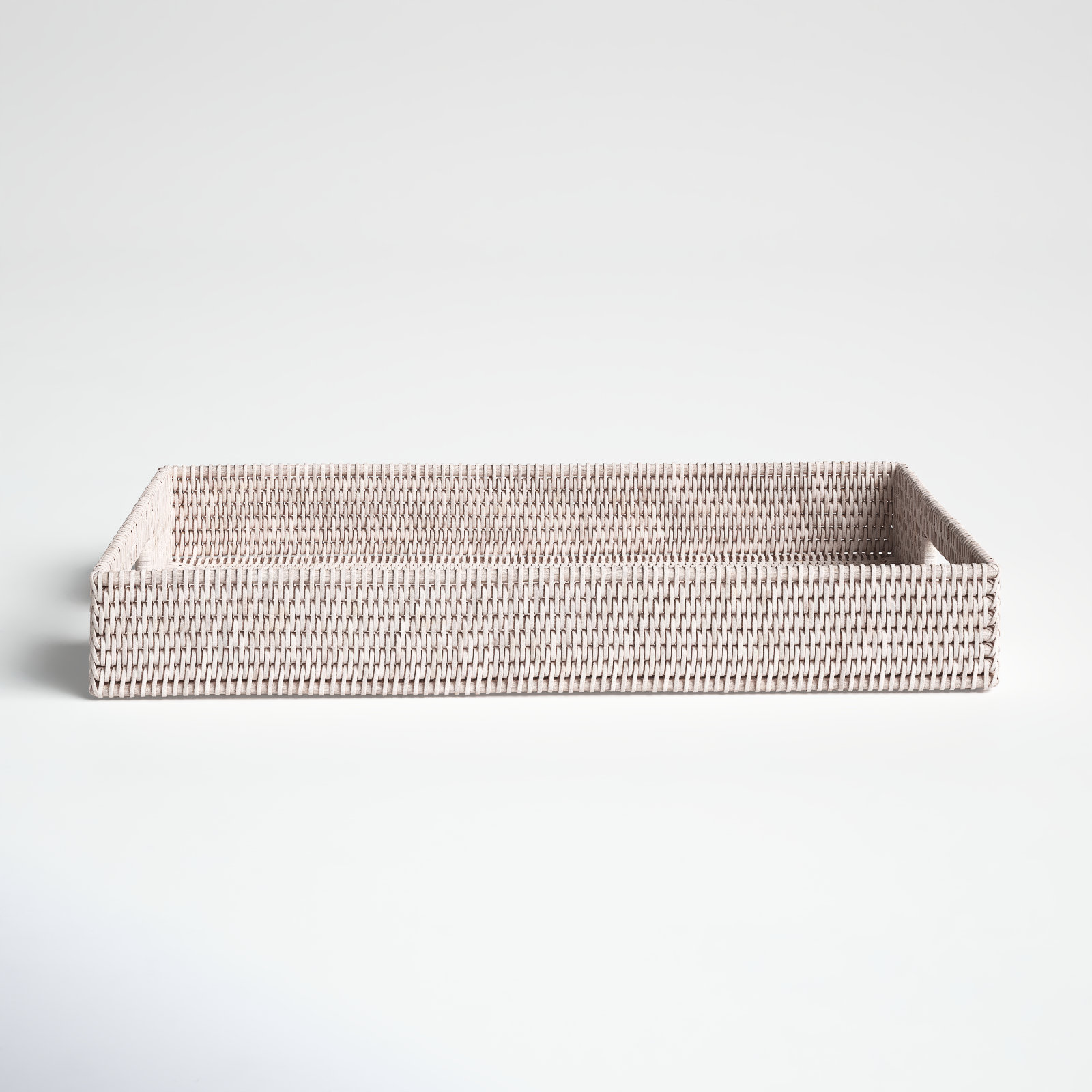 Edmond Rattan Tray - Set of 1, 3" H x 20" L x 13" W, White Wash