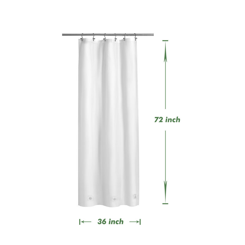 8G PEVA Solid Color Single Waterproof Shower Curtain Liner, 72"H x 36"W, White