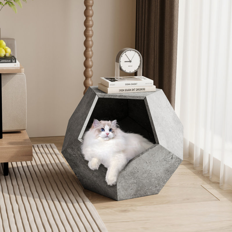 Table d'appoint 25,98 po avec litière pour chat, table d'appoint et mobilier multifonctionnel en MDF, Gris ciment