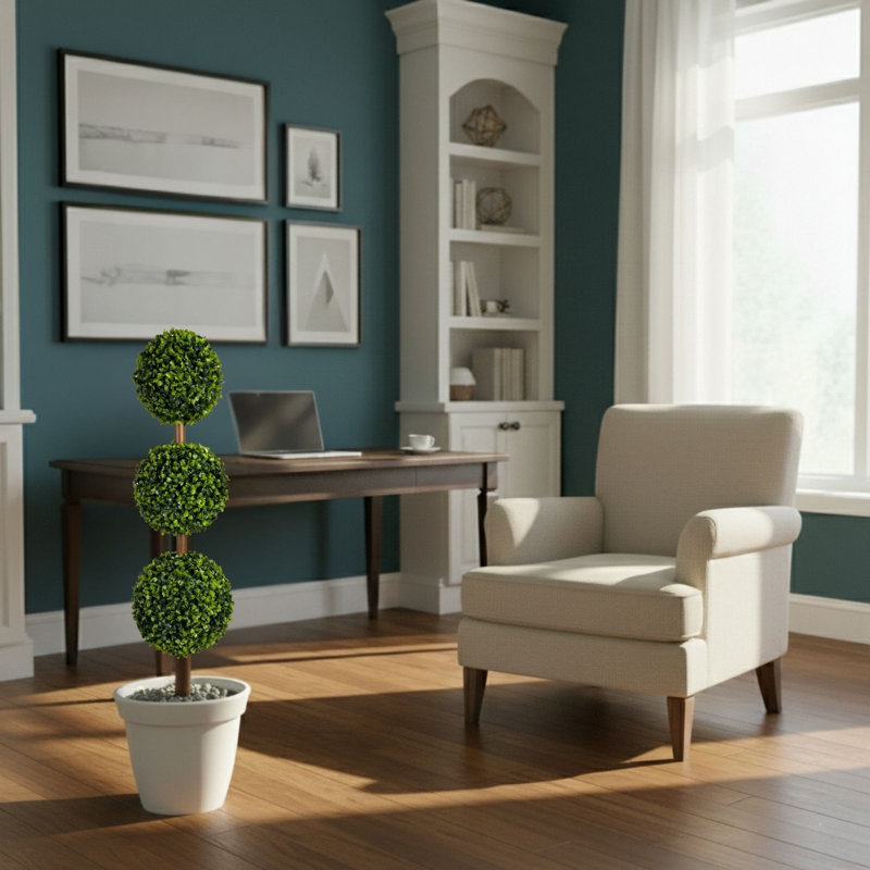 Arbre topiaire artificiel à 3 boules 3 pi avec pot, plante de buis artificiel pour l'extérieur (1 paquet), Article unique