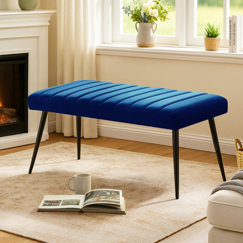 Velvet Upholstered Bench, Blue