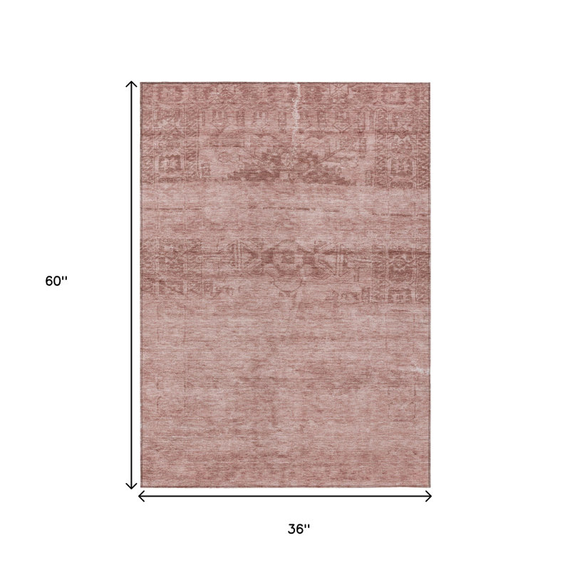 3' X 5' Blush And Mauve Medallion Washable Indoor Outdoor Area Rug