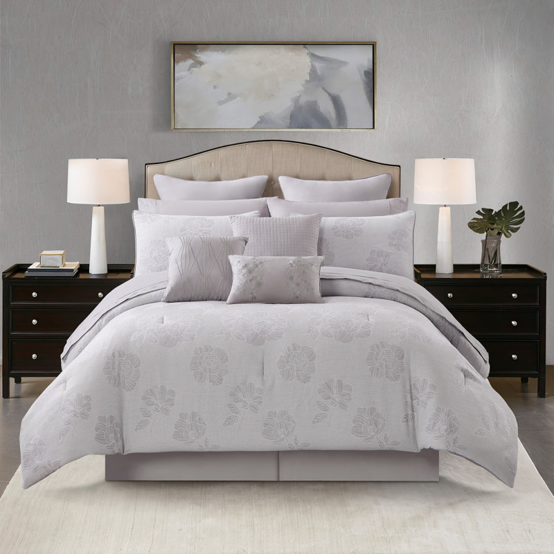 Feruza Polyester Comforter Set, Queen, Gray