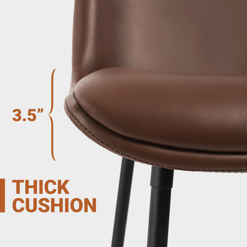 Pu Leather Upholstered Counter & Bar Stool  Set of 4 With Metal Legs, Walnut