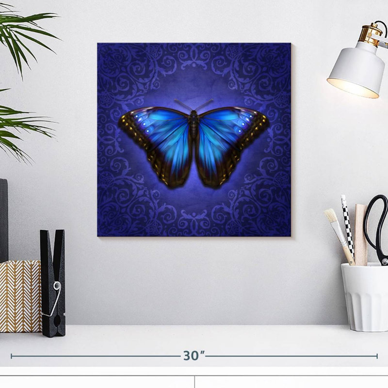 Brampt papillon Morpho bleu brillant, H 16 po x l 16 po