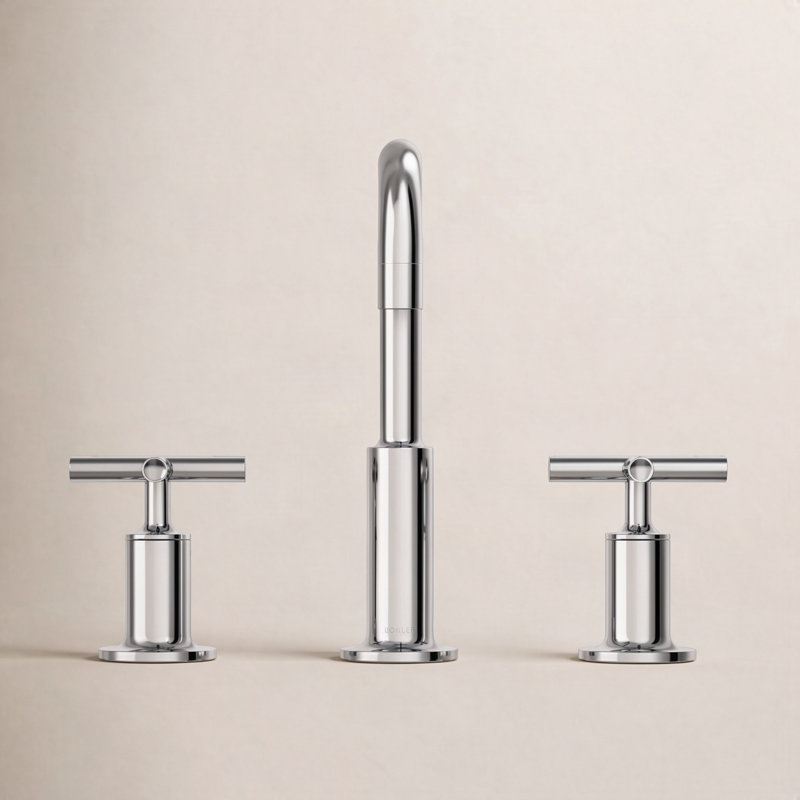 Kohler Purist® Widespread Bathroom Faucet with Pop-Up Drain Assembly, 3-Hole High Arc Cross Handle Bathroom Sink Faucet, 1.2 gpm