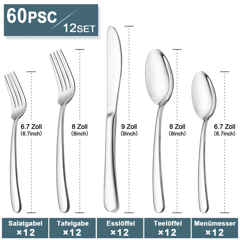Brayden Studio Cariana 60 Piece Stainless Steel Cutlery Set , Service for 12