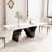 9-Piece Modern Marble Top Dining Table Set, 86.61" Table With 8 Beige Faux Leather Chairs, Rectangular Table For Kitchen & Dining Room