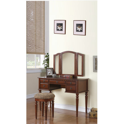 Ensemble de meuble-lavabo de chambre à coucher contemporain avec tiroir et tabouret pliable couleur cerise