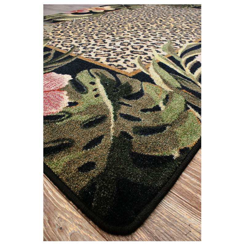 Tapis vert à imprimé animalier Gutierez, Rectangle 4 pi x 5 pi