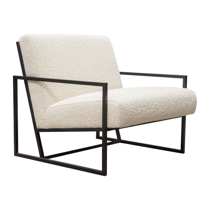 Luxe Accent Chair In Bone Boucle Textured Fabric With Black Powder Coat Frame